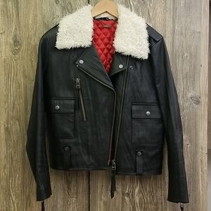 Capulet Black Leather Jacket Removable Collar